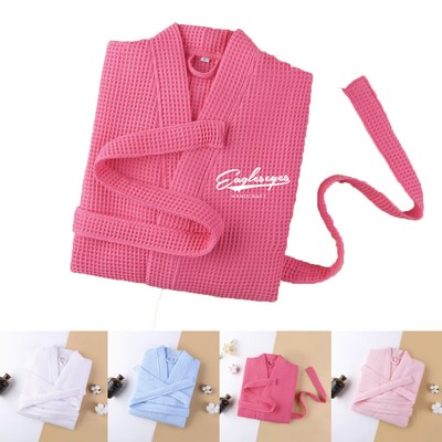 Thigh Length Waffle Weave Kimono Robe
